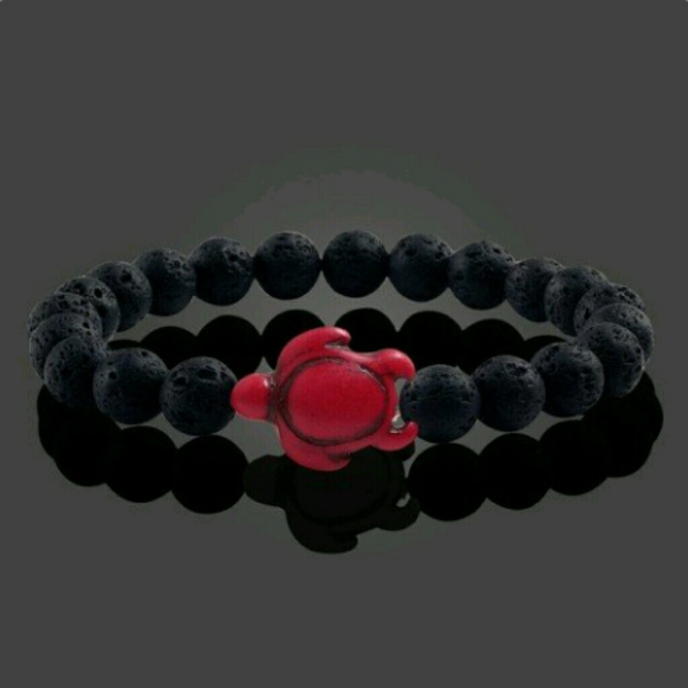 Genuine Lava &Red Coral turtle bracelet